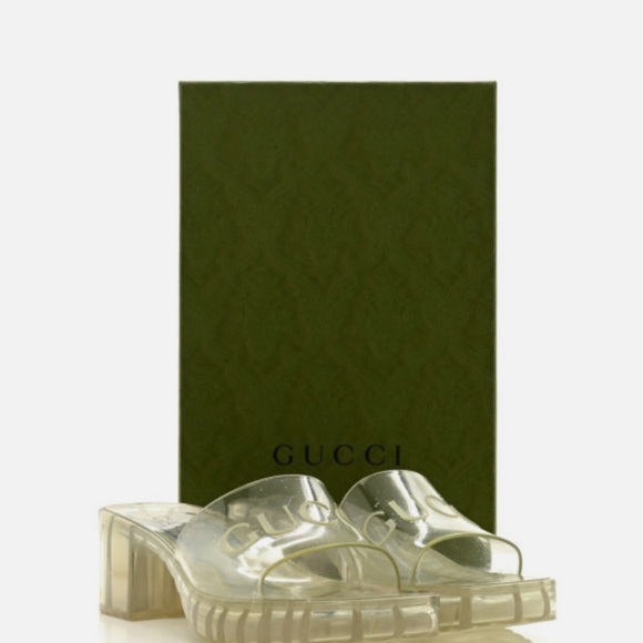 Gucci Transparent Rubber Slide Heeled Sandals